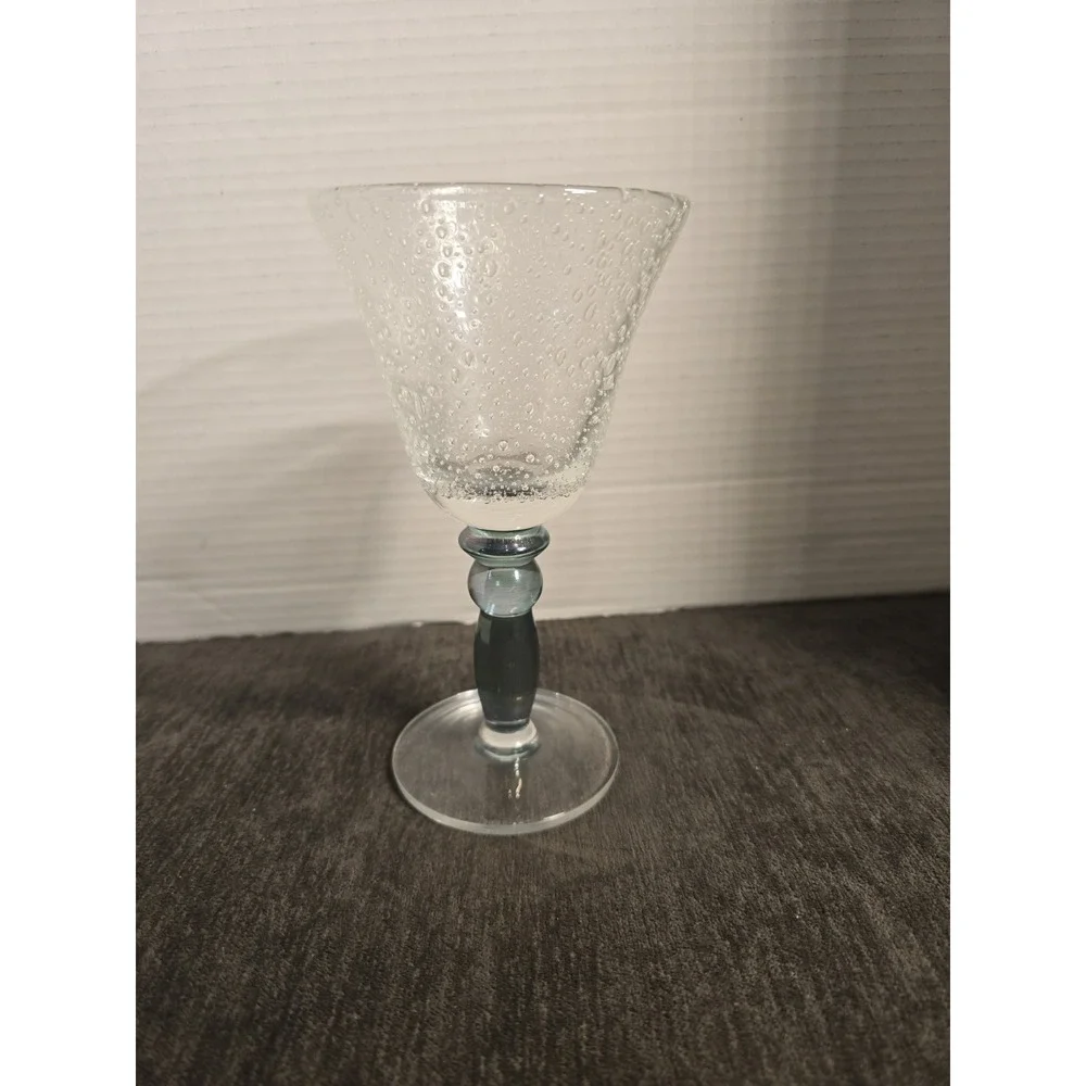 Pottery Barn Green Stemmed Wine Goblet Water Glass Bubble Seeded Glass